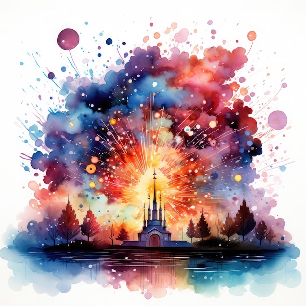 Aquarell Neujahr Feuerwerk Illustration Generative Ai
