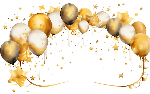 Aquarell Neujahrsrahmen Oval Gold Sterne Luftballons
