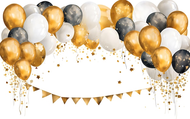 Aquarell Neujahrsrahmen Oval Gold Sterne Luftballons