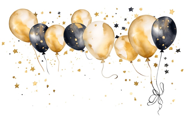 Aquarell Neujahrsrahmen Oval Gold Sterne Luftballons