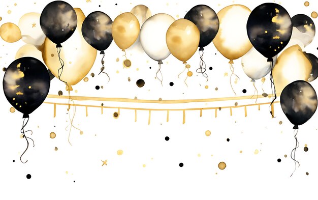 Aquarell Neujahrsrahmen Oval Gold Sterne Luftballons