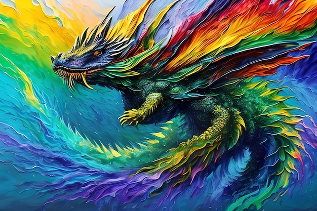 Aquarell- oder Ölgemälde-Kunstillustration der digitalen Kunst des abstrakten bunten fliegenden Drachendrucks