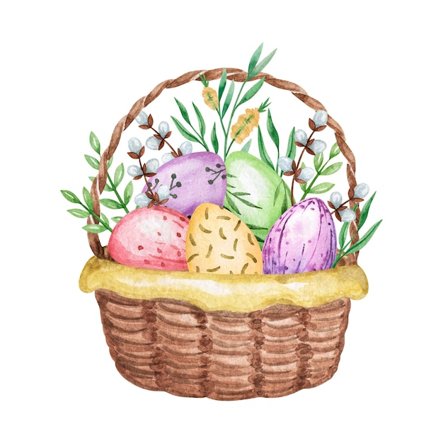 Aquarell Ostereier Korb Clipart Ostern handgezeichnete Illustration