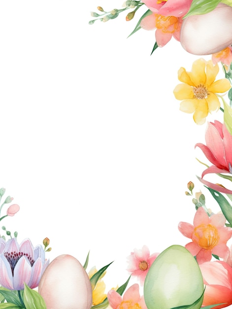 Aquarell Ostern-Hintergrund mit Eiern, Blumen und Blättern Illustration