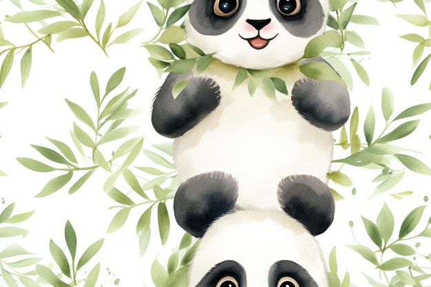Aquarell Panda-Muster Naturen Harmonie