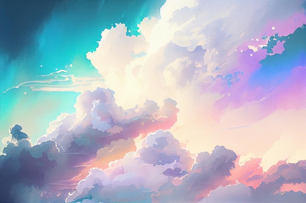 Aquarell Pastell Zuckerwatte Wolken Himmel Hintergrund Illustration