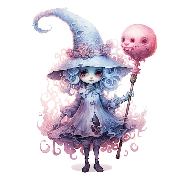 Aquarell pastellviolette Halloween-Hexe