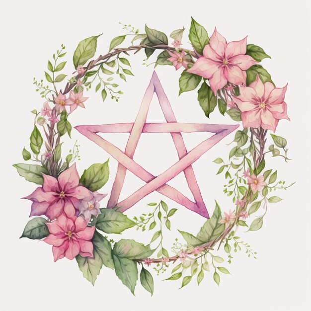 Aquarell Pentagramm Clipart rosa Blumen Pentagramm