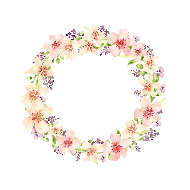 Aquarell-Pfirsich-Blumen-Kranz. Sanfte Design-Pfirsich-Blumen-Vorlagen für Hochzeits-Design-Einladungspostkarten
