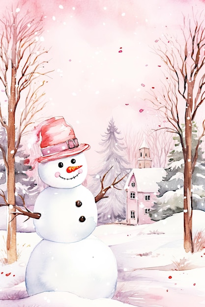 Aquarell Pink Schneemann Digitale Papiere Pastell Rosa Schneemann Hintergründe Rosa Winter Hintergründe