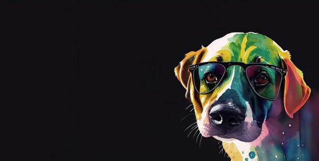 Aquarell-Postkarte mit Hund und Regenbogen-Sonnenbrille Generative KI