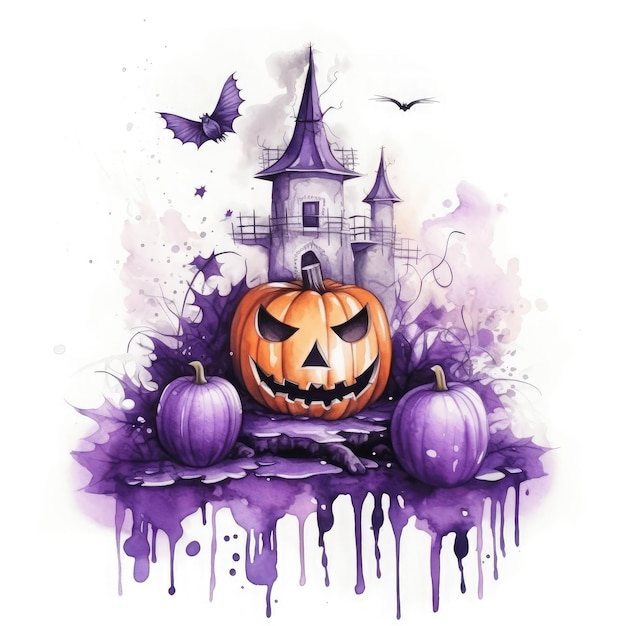 Aquarell purpurfarbener Halloween-Zaubertrank, der in weißem Hintergrund hergestellt wird