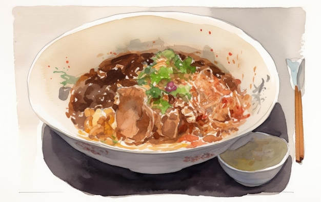 Aquarell Ramen japanische Nudeln