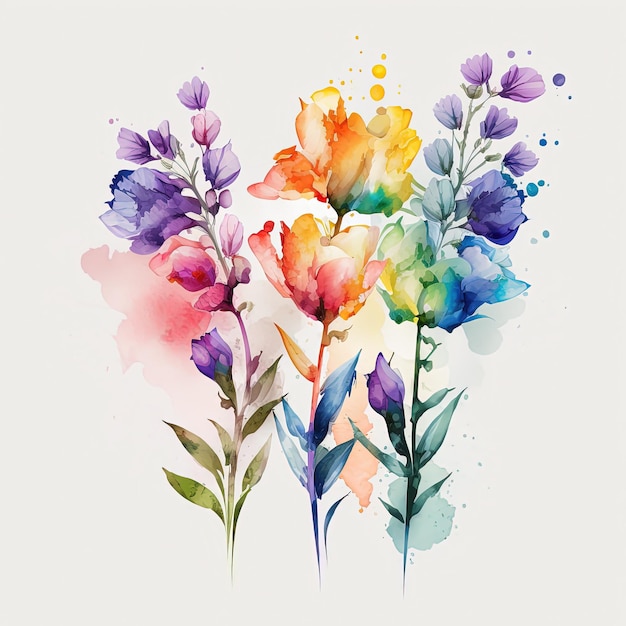 Aquarell-Regenbogen-Blumen-Illustration Botanischer Kunstdruck