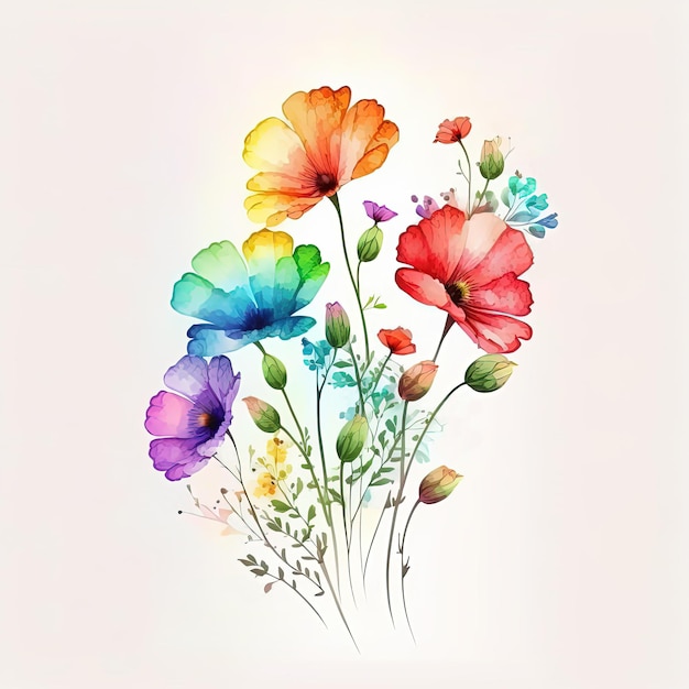 Aquarell-Regenbogen-Blumen-Illustration Botanischer Kunstdruck