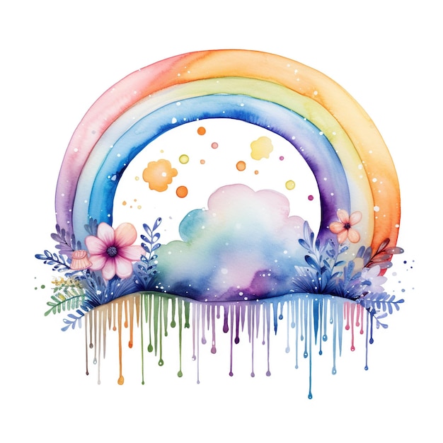 Aquarell-Regenbogen-Illustration, Blumenkunst, Cliparts, einzelnes Element für Design auf weißem Hintergrund