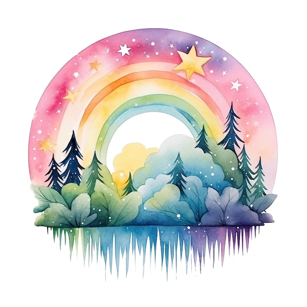 Aquarell-Regenbogen-Illustration, Blumenkunst, Cliparts, einzelnes Element für Design auf weißem Hintergrund