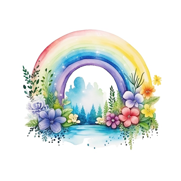 Aquarell-Regenbogen-Illustration, Blumenkunst, Cliparts, einzelnes Element für Design auf weißem Hintergrund