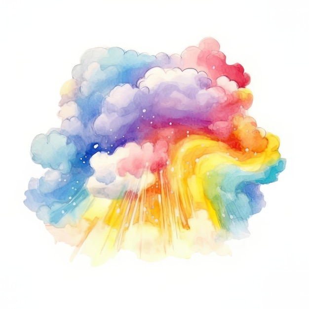 Aquarell-Regenbogen mit Wolken. Handgezeichnete Illustration für Ihr Design