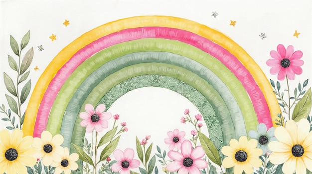Aquarell Regenbogen und Blumenbild