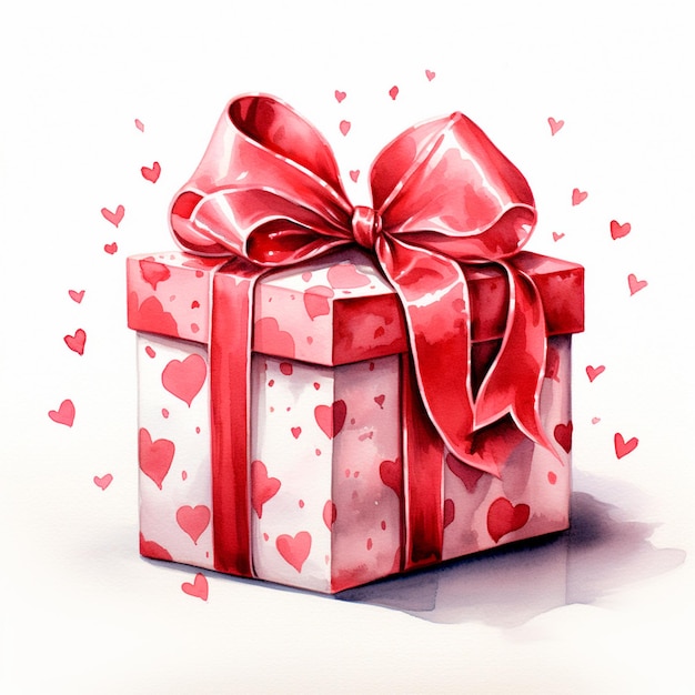 Aquarell romantische Geschenkbox Valentinstag Aquarell rosa und rot isolierte generative KI-Illustration