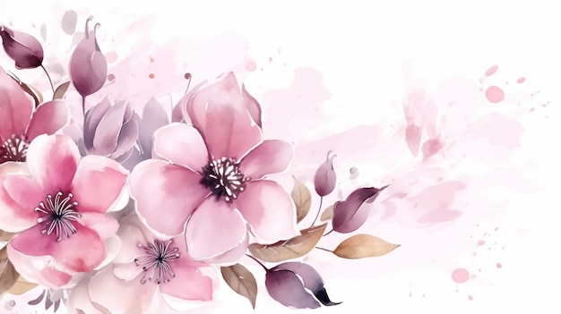 Foto aquarell rosa blumen auf weißem hintergrund