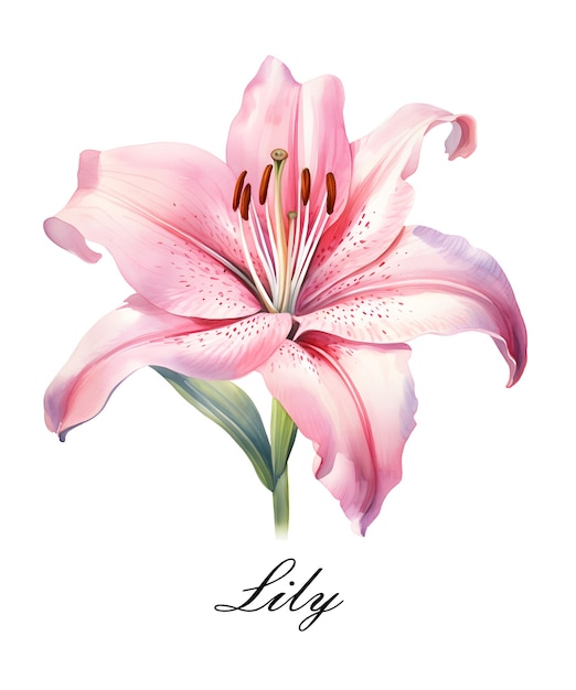 Aquarell rosa einzelne Lilienblume Aquarell botanische Illustration isoliert