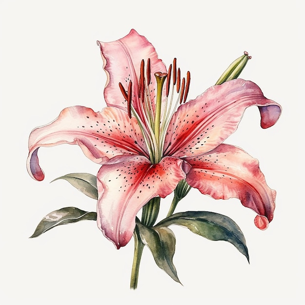 Foto aquarell rosa lilie isoliert auf weißem hintergrund