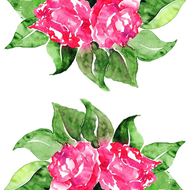 Aquarell rosa Rosen Blumen Blätter florale Komposition isoliert
