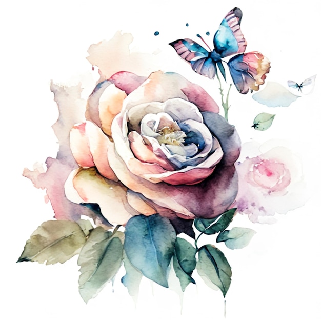 Aquarell Rose Blume Illustration Generative KI