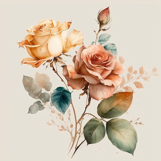 Aquarell-Rosen-Illustration Hochzeitseinladung Blumen-Kunstdruck