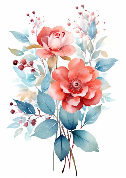 Aquarell-Rosen und Pflanzen-Kunstdruck