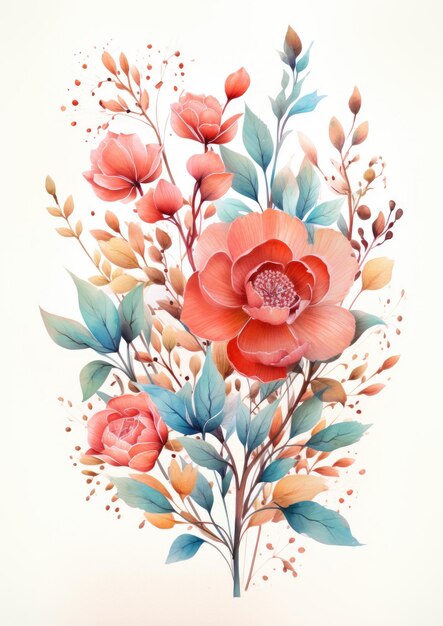 Aquarell-Rosen und Pflanzen-Kunstdruck