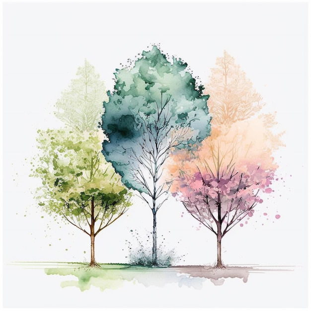 Aquarell saisonale Bäume Design