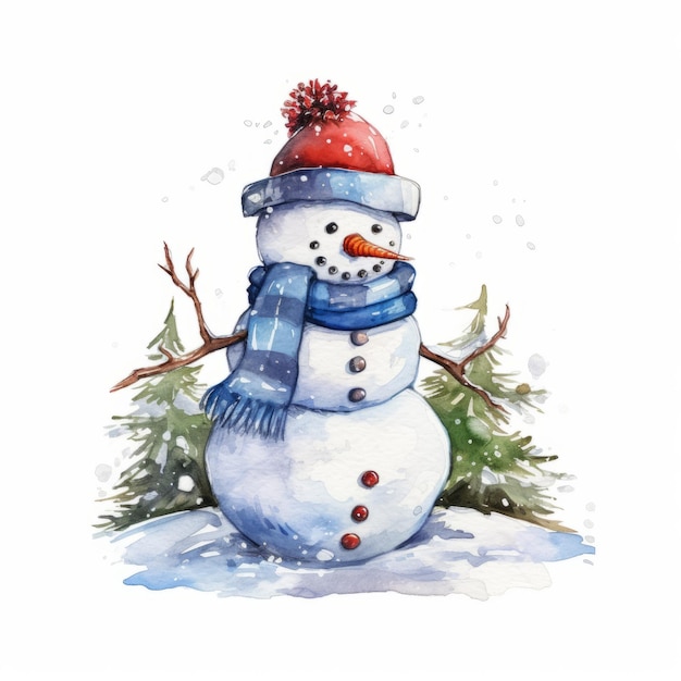 Aquarell-Schneemann mit Hut