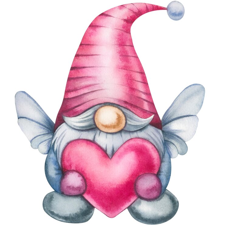 Foto aquarell schöne handgezeichnete valentinstag gnom aquarell illustration eines gnoms mit einem herz
