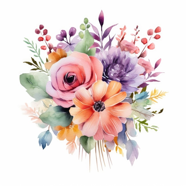 Aquarell schöner Blumenstrauß Sublimation Clipart generative KI