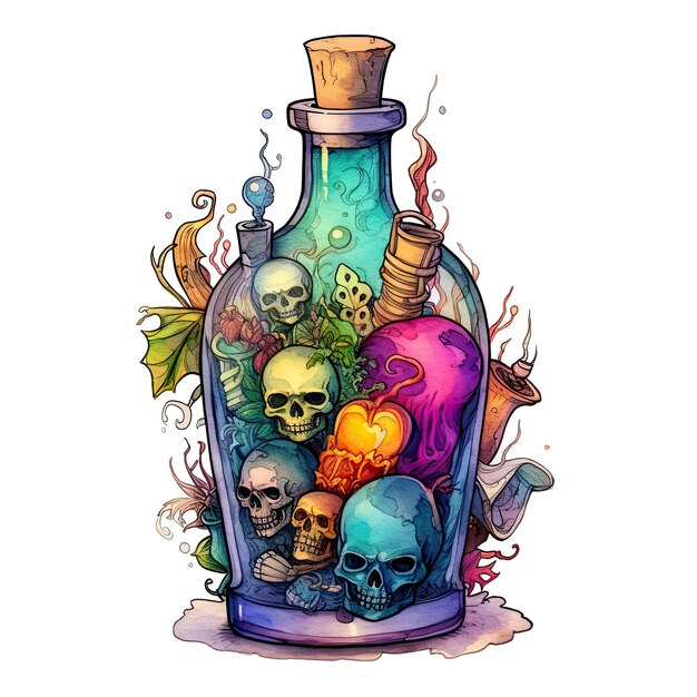 Aquarell-Schreckliche Halloween-Trankflasche