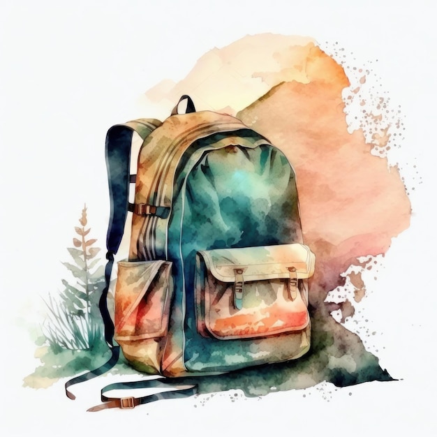 Aquarell-Schulrucksack Illustration AI GenerativexA