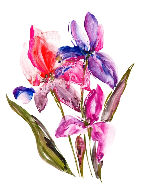 Aquarell Schwertlilien Blumen Blumenstrauß Malerei Poster mit bunten Blumen Blumenwandkunst