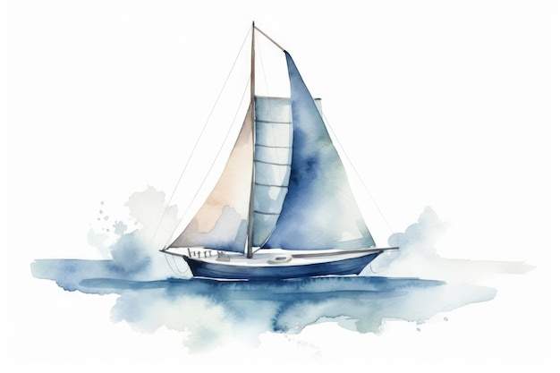 Foto aquarell-segelboot für eine geburtstagsfeier im maritimen stil auf weiß, von ki generiert