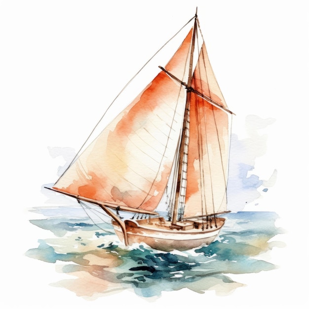 Aquarell-Segelboot im Meer