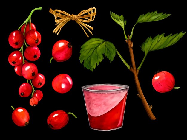 Aquarell-Set aus Beeren der roten Johannisbeere isoliert auf weißem Hintergrund Handgezeichnete botanische Illustration Clip-Art-Beerenzweige-Set