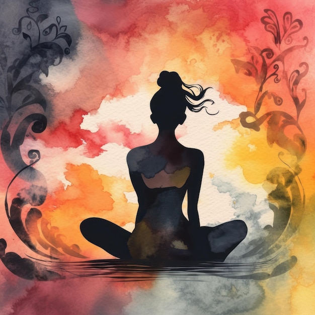 Aquarell-Silhouette einer Person in einer Yoga-Pose