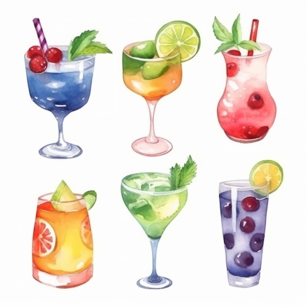 Aquarell Sommercocktail Illustration AI GenerativexA