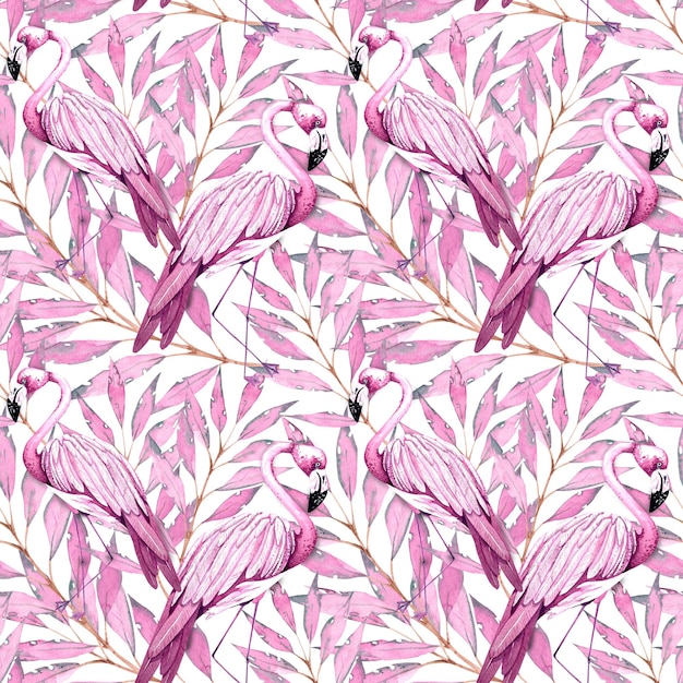 Aquarell sommerliches tropisches Muster von Flamingos auf weißem Hintergrund