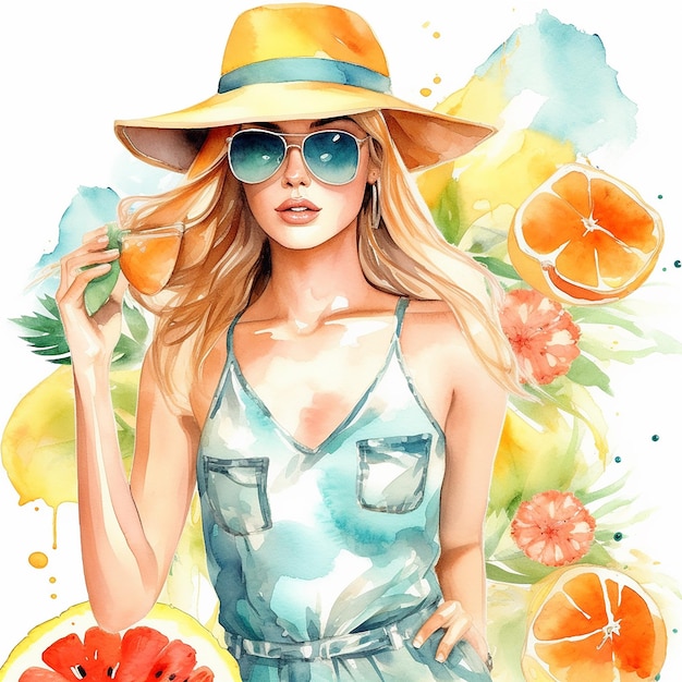 Aquarell Sommermode mit Blumen Clipart