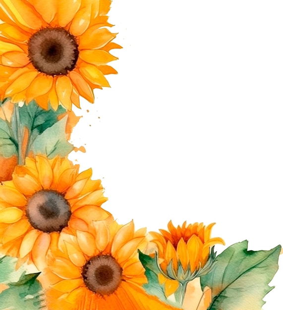 Aquarell-Sonnenblumen-Rahmenkorbelement für Dekorationseinladung