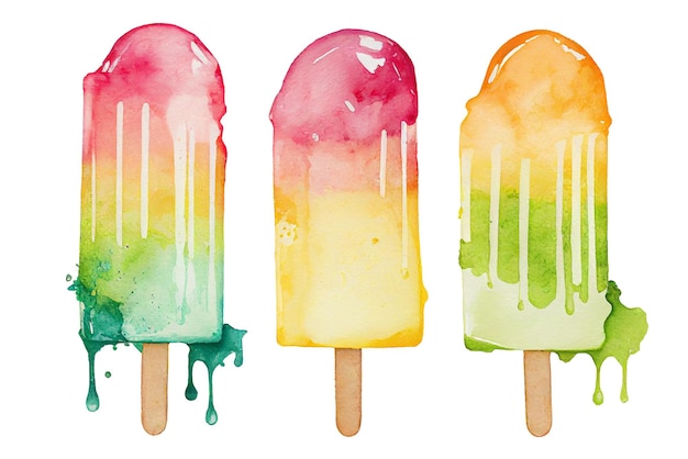 Aquarell-Sorbet-Eis isoliert auf weißer generativer AI-Illustration