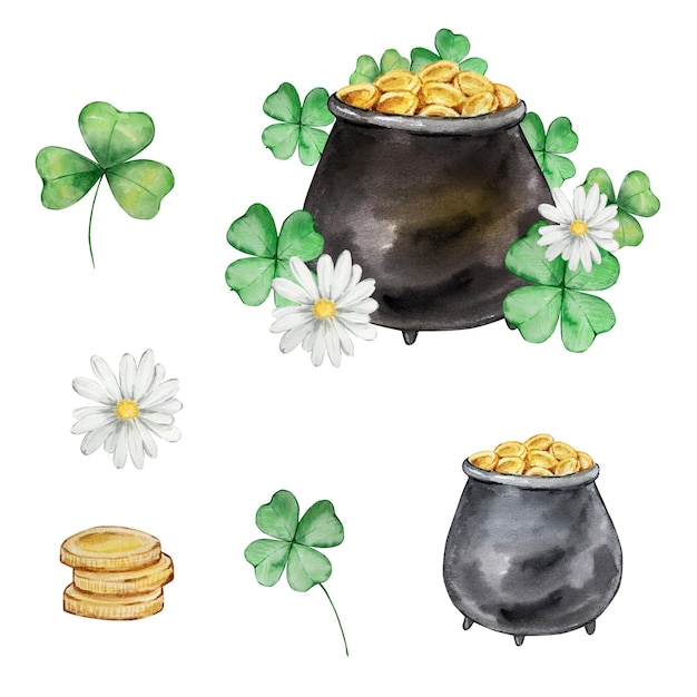 Aquarell-St. Patricks-Tag-Komposition mit grünen Illustrationen
